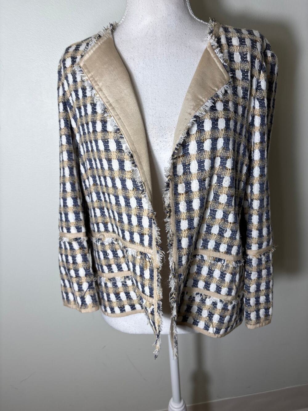 Lafayette 148 Gold and Blue Long Sleeve Jacket Sz M